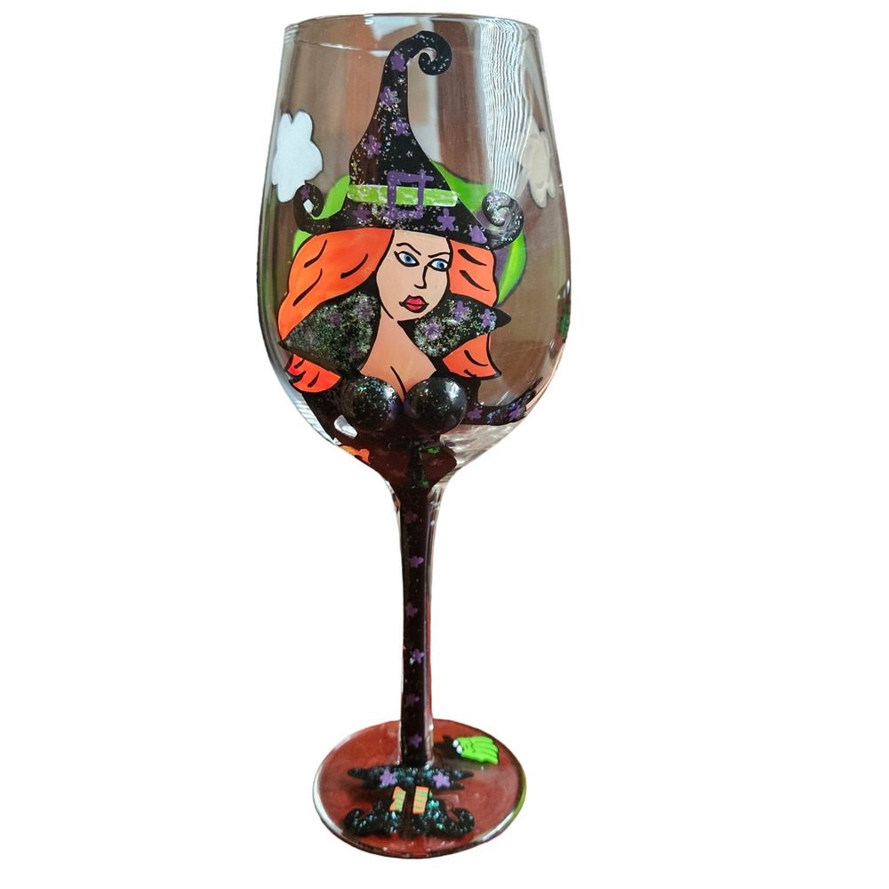 Hand Panted Witch Halloween Wine Glass